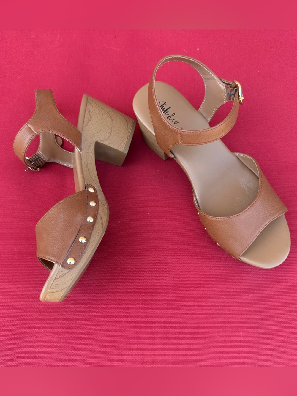 Style & Co. Tan Block Heel Sandal with Stud Accents women's size 7 NWT